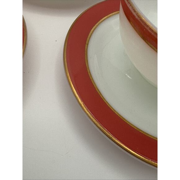 3 Vintage Pyrex Tea Cups and Saucers Flamingo Pink Coral Milk Glass c1950s MCM - Picture 6 of 8